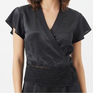 Oscar de la Renta Black Lace Wrap Blouse